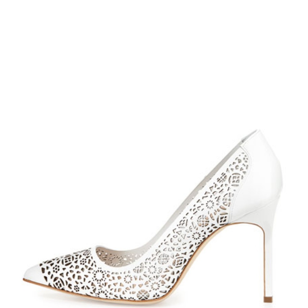 Manolo Blahnik BB Laser-Cut Patent Pump NWT